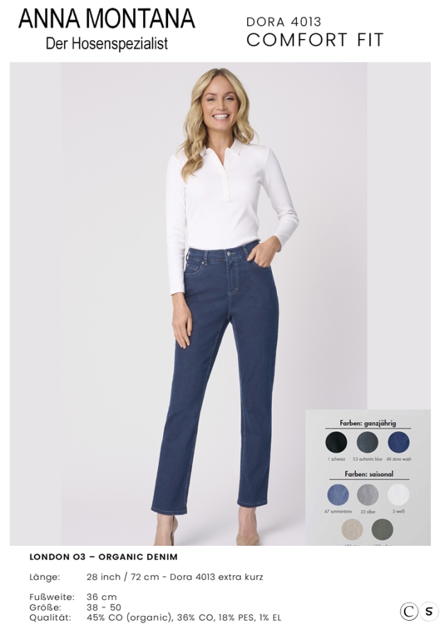 Dora 4013 Kurzgröße Hosen/Jeans / Organic Cotton / mit seitlichen Gummizug am Bund bis Größe 50 / ANNA MONTANA Dora 4013 Kurzgröße Hosen/Jeans / Organic Cotton / mit seitlichen Gummizug am Bund bis Größe 50 / ANNA MONTANA
